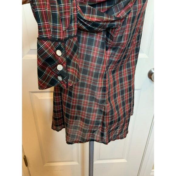 Nili Lotan Red Tartan Plaid Collared Long Sleeve Shirt, Size Small - Picture 5 of 9